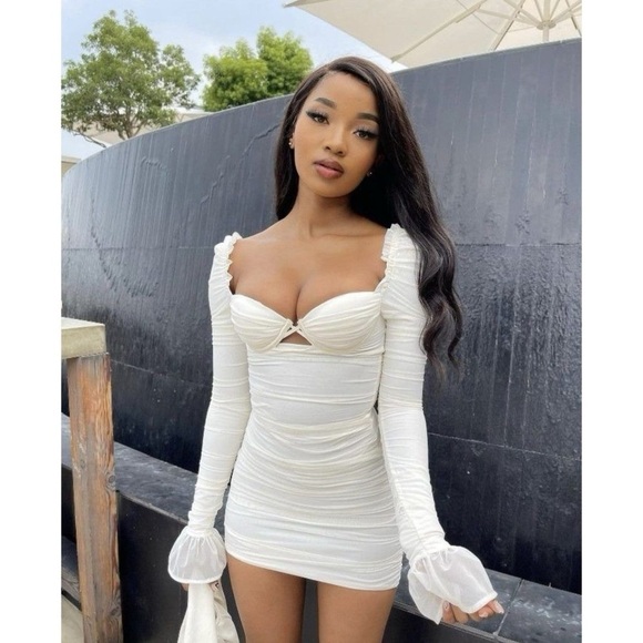 Oh Polly Dresses & Skirts - OH POLLY True For You Ruched Bodycon Mini Dress In White